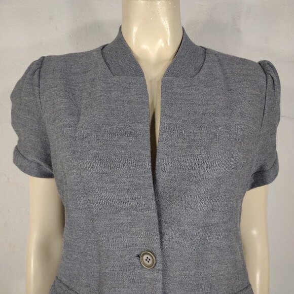 BCBGMaxazria gray 100% Wool short sleeve button front cardigan jacket Large - Picture 2 of 8
